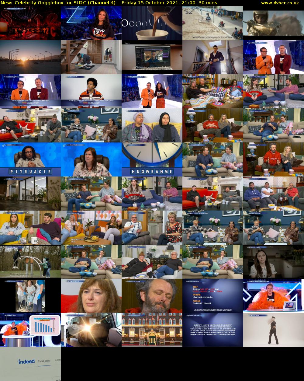 Celebrity Gogglebox for SU2C (Channel 4) Friday 15 October 2021 21:00 - 21:30