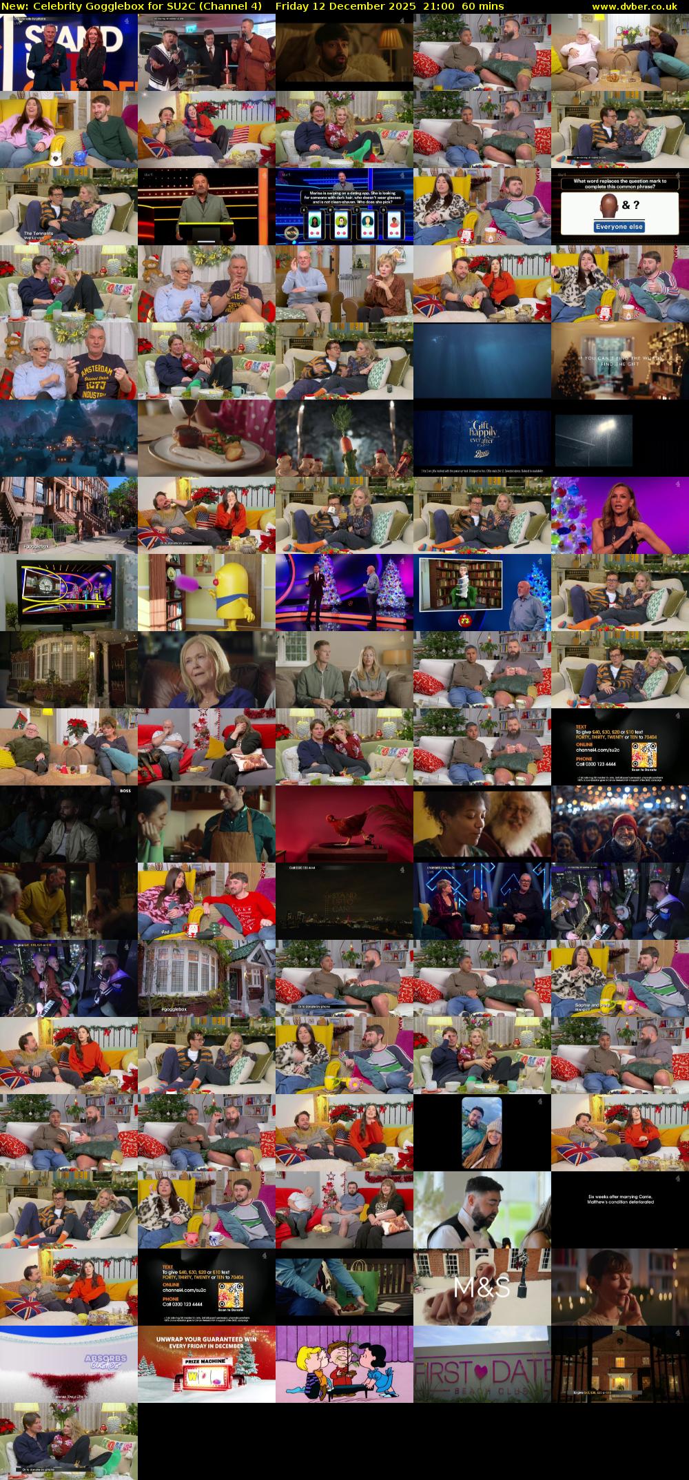 Celebrity Gogglebox for SU2C (Channel 4) Friday 12 December 2025 21:00 - 22:00