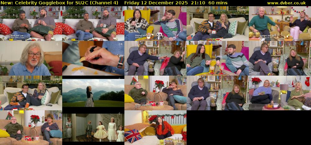 Celebrity Gogglebox for SU2C (Channel 4) Friday 12 December 2025 21:10 - 22:10