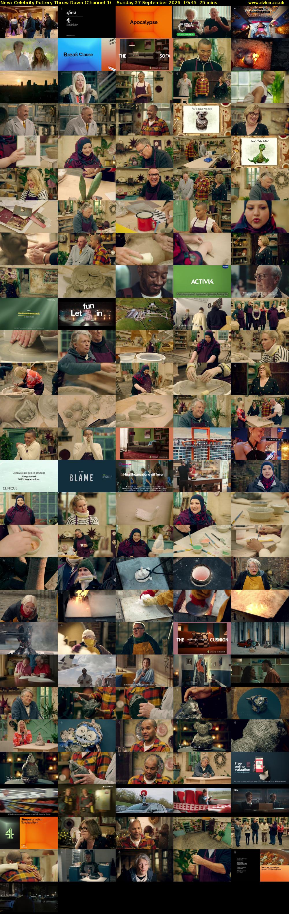 Celebrity Pottery Throw Down (Channel 4) Sunday 27 September 2026 19:45 - 21:00