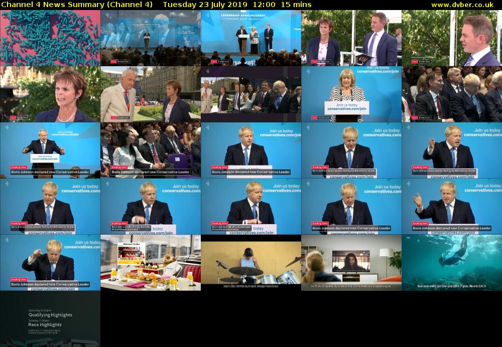 Channel 4 News Summary (Channel 4) Tuesday 23 July 2019 12:00 - 12:15