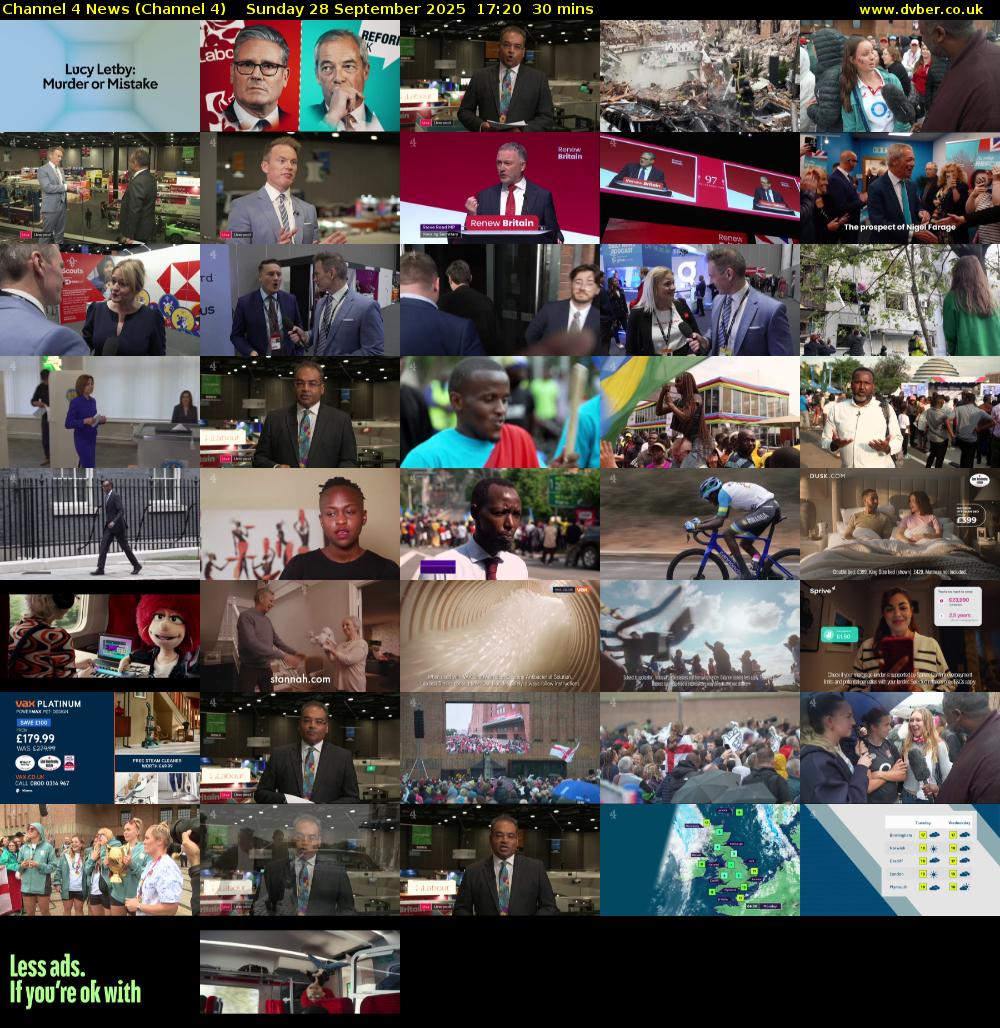 Channel 4 News (Channel 4) Sunday 28 September 2025 17:20 - 17:50