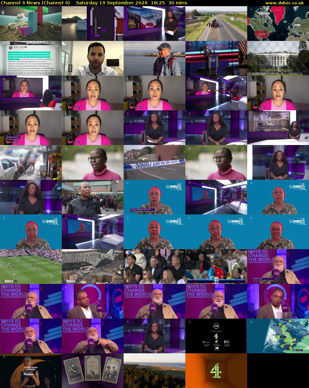 Channel 4 News (Channel 4) Saturday 19 September 2026 18:25 - 18:55