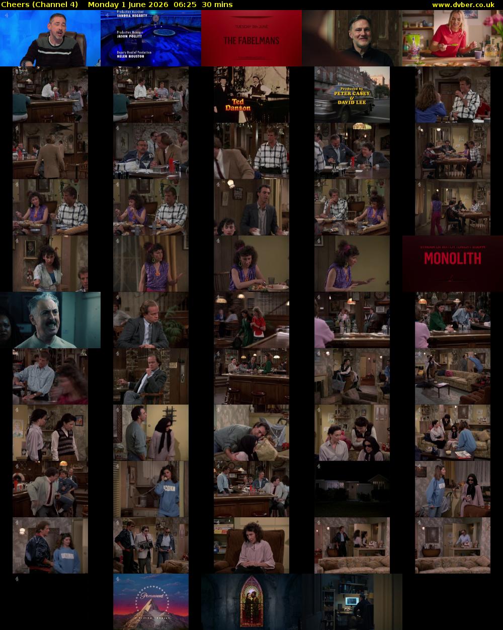Cheers (Channel 4) Monday 1 June 2026 06:25 - 06:55