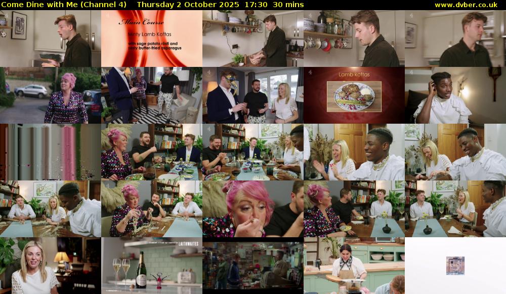 Come Dine with Me (Channel 4) Thursday 2 October 2025 17:30 - 18:00