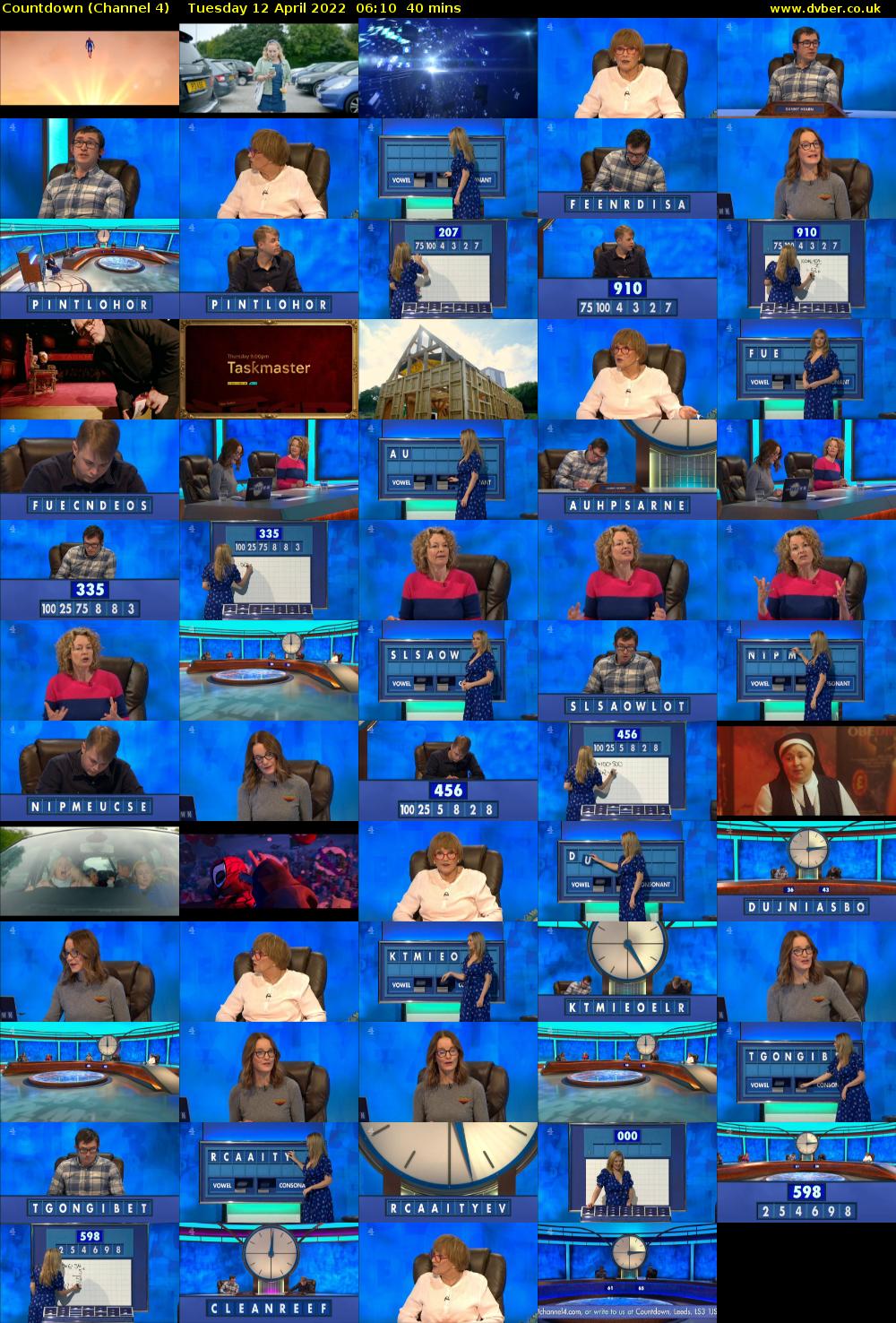Countdown (Channel 4) Tuesday 12 April 2022 06:10 - 06:50