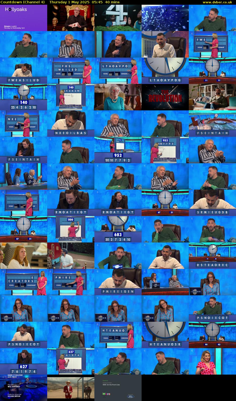Countdown (Channel 4) Thursday 1 May 2025 05:45 - 06:25