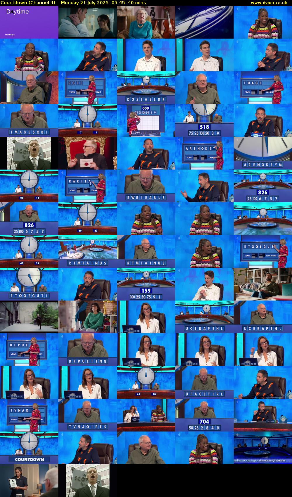 Countdown (Channel 4) Monday 21 July 2025 05:45 - 06:25
