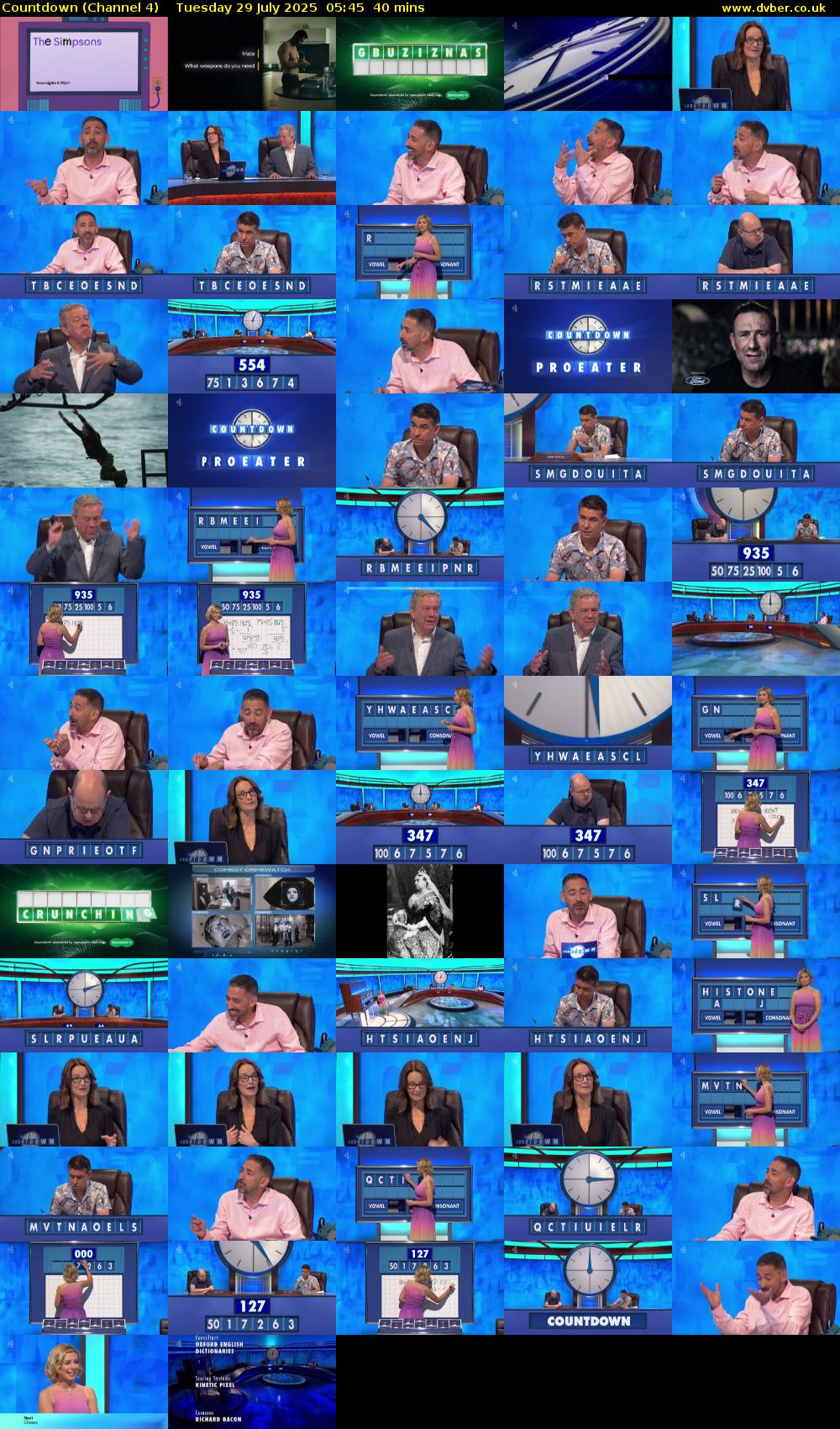 Countdown (Channel 4) Tuesday 29 July 2025 05:45 - 06:25