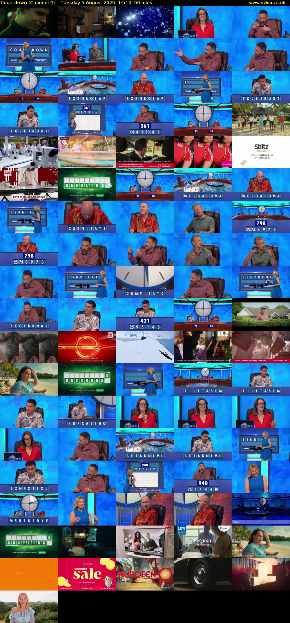 Countdown (Channel 4) Tuesday 5 August 2025 14:10 - 15:00