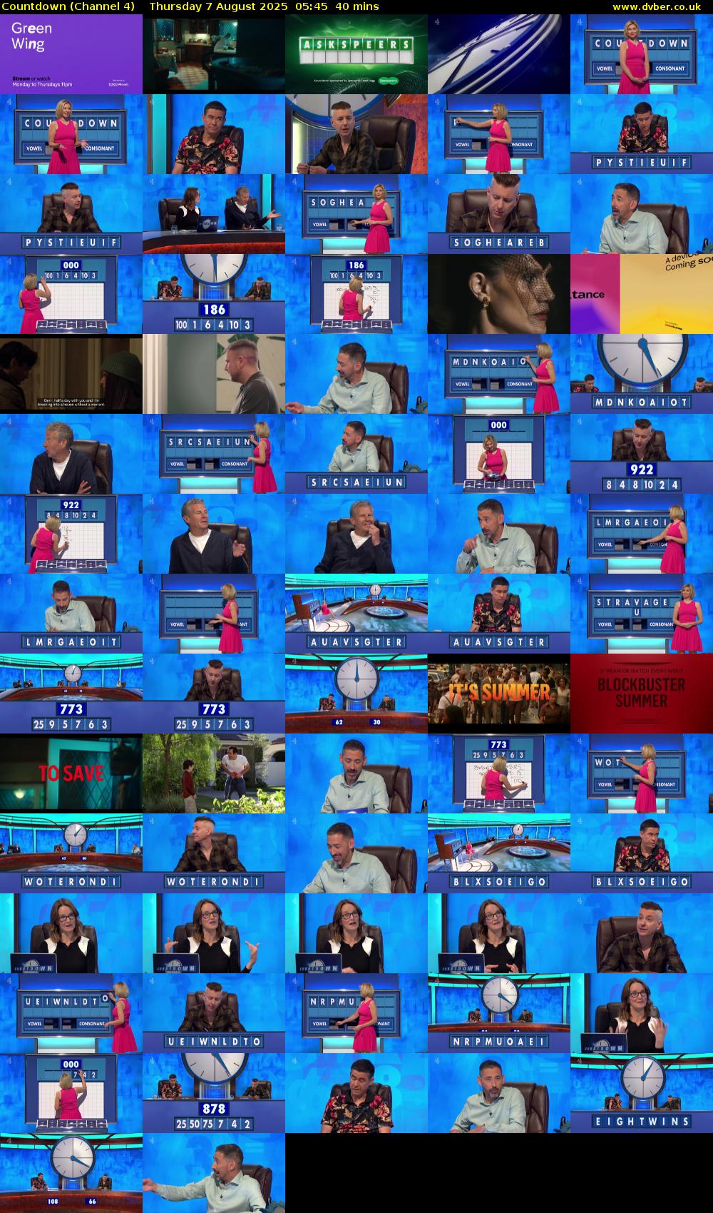 Countdown (Channel 4) Thursday 7 August 2025 05:45 - 06:25