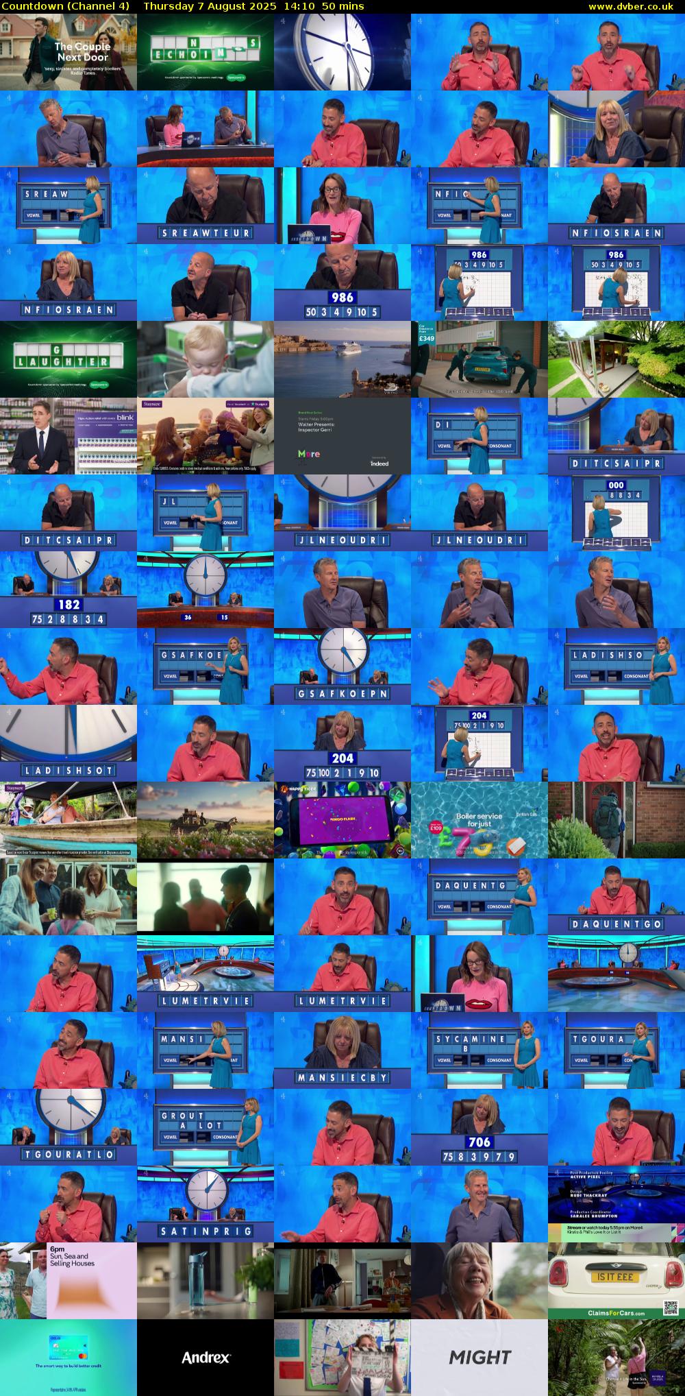 Countdown (Channel 4) Thursday 7 August 2025 14:10 - 15:00