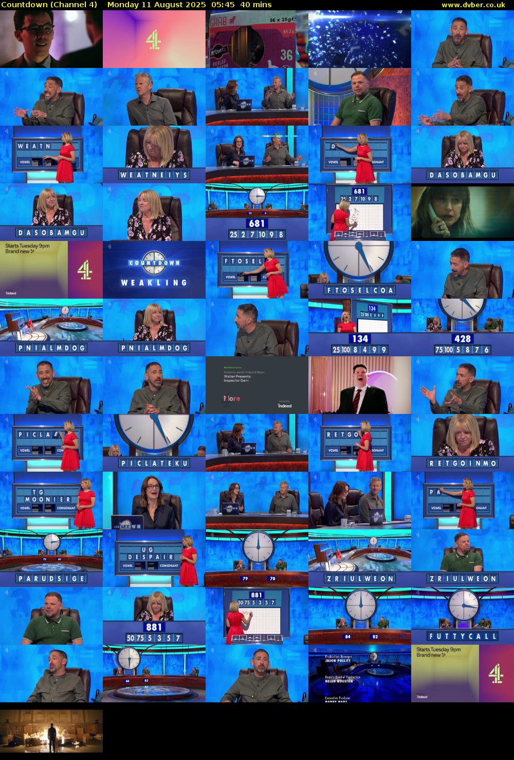 Countdown (Channel 4) Monday 11 August 2025 05:45 - 06:25
