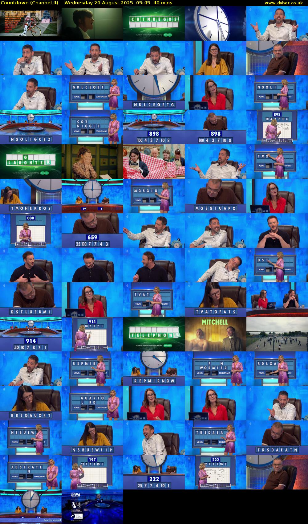 Countdown (Channel 4) Wednesday 20 August 2025 05:45 - 06:25