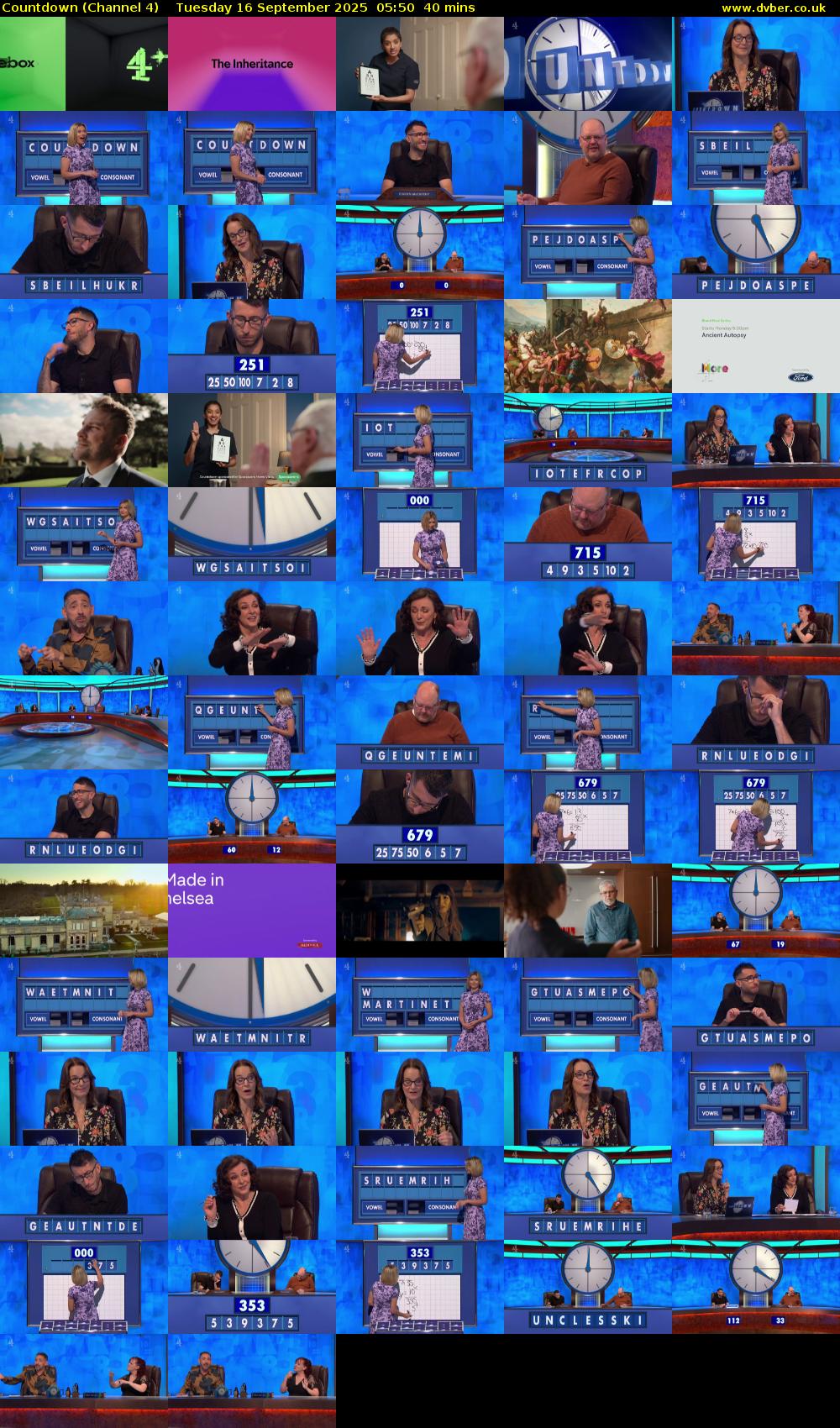 Countdown (Channel 4) Tuesday 16 September 2025 05:50 - 06:30
