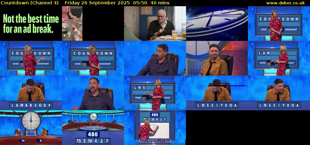 Countdown (Channel 4) Friday 26 September 2025 05:50 - 06:30