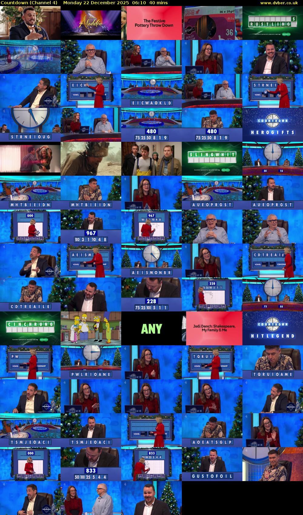 Countdown (Channel 4) Monday 22 December 2025 06:10 - 06:50