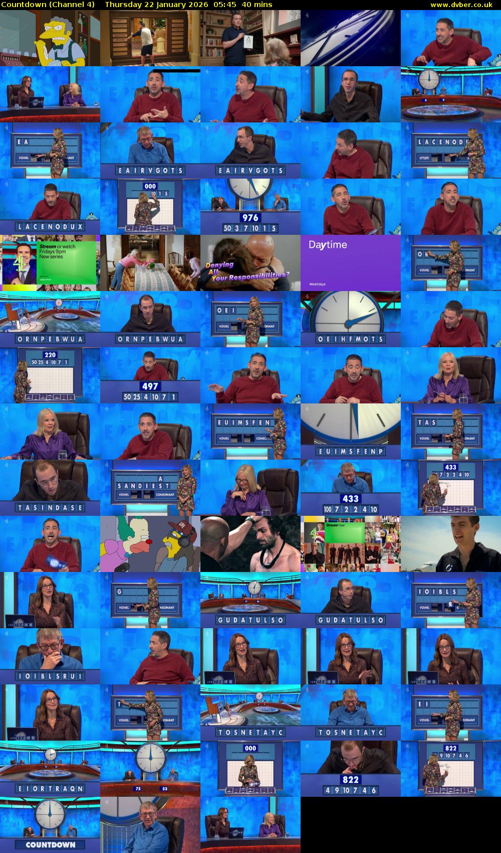 Countdown (Channel 4) Thursday 22 January 2026 05:45 - 06:25