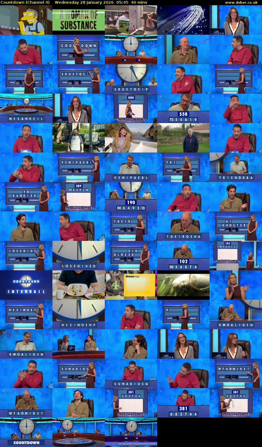 Countdown (Channel 4) Wednesday 28 January 2026 05:45 - 06:25