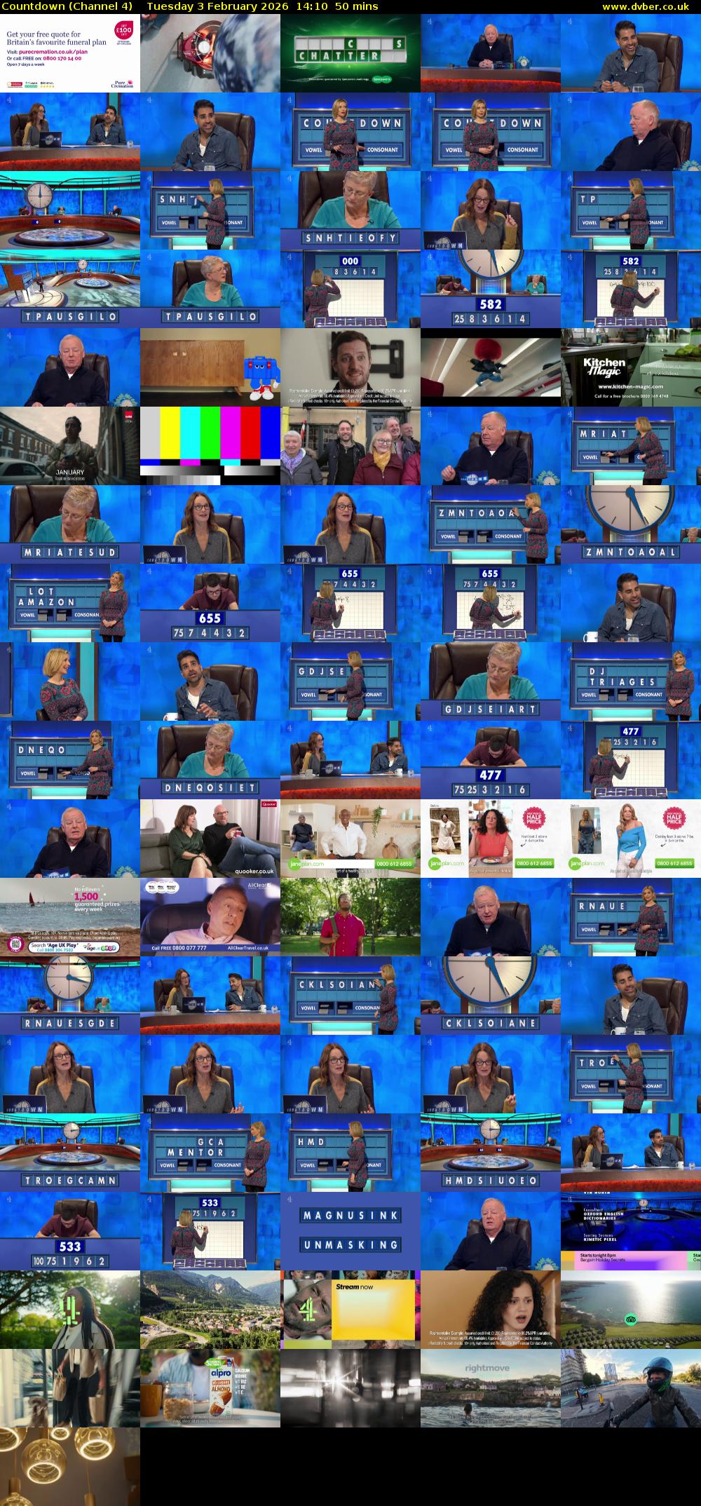 Countdown (Channel 4) Tuesday 3 February 2026 14:10 - 15:00