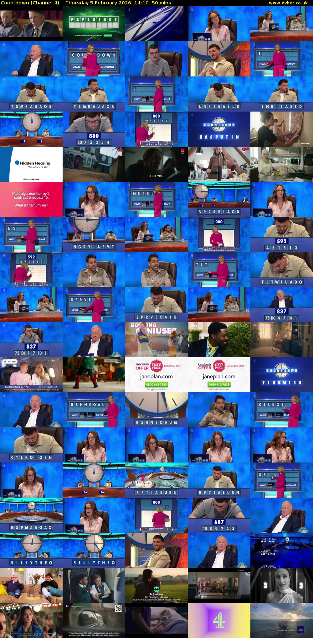 Countdown (Channel 4) Thursday 5 February 2026 14:10 - 15:00