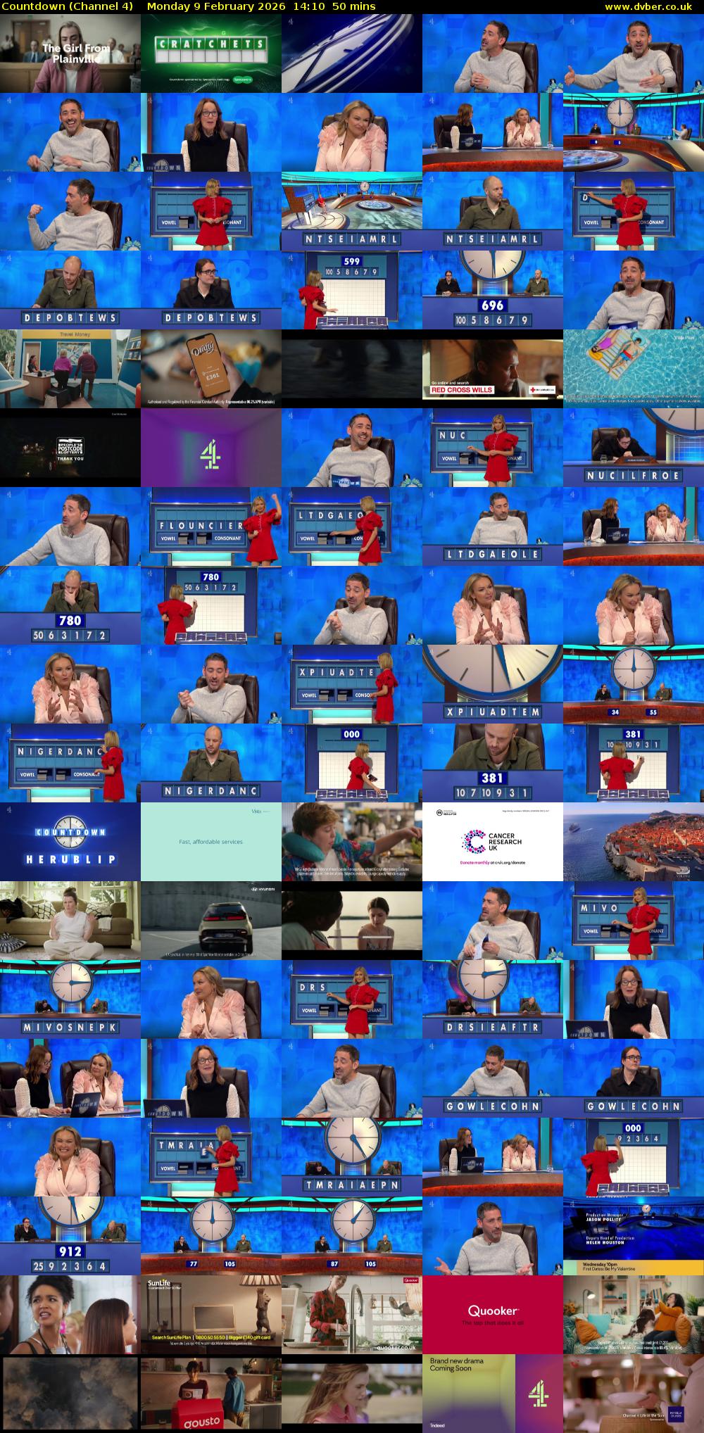 Countdown (Channel 4) Monday 9 February 2026 14:10 - 15:00