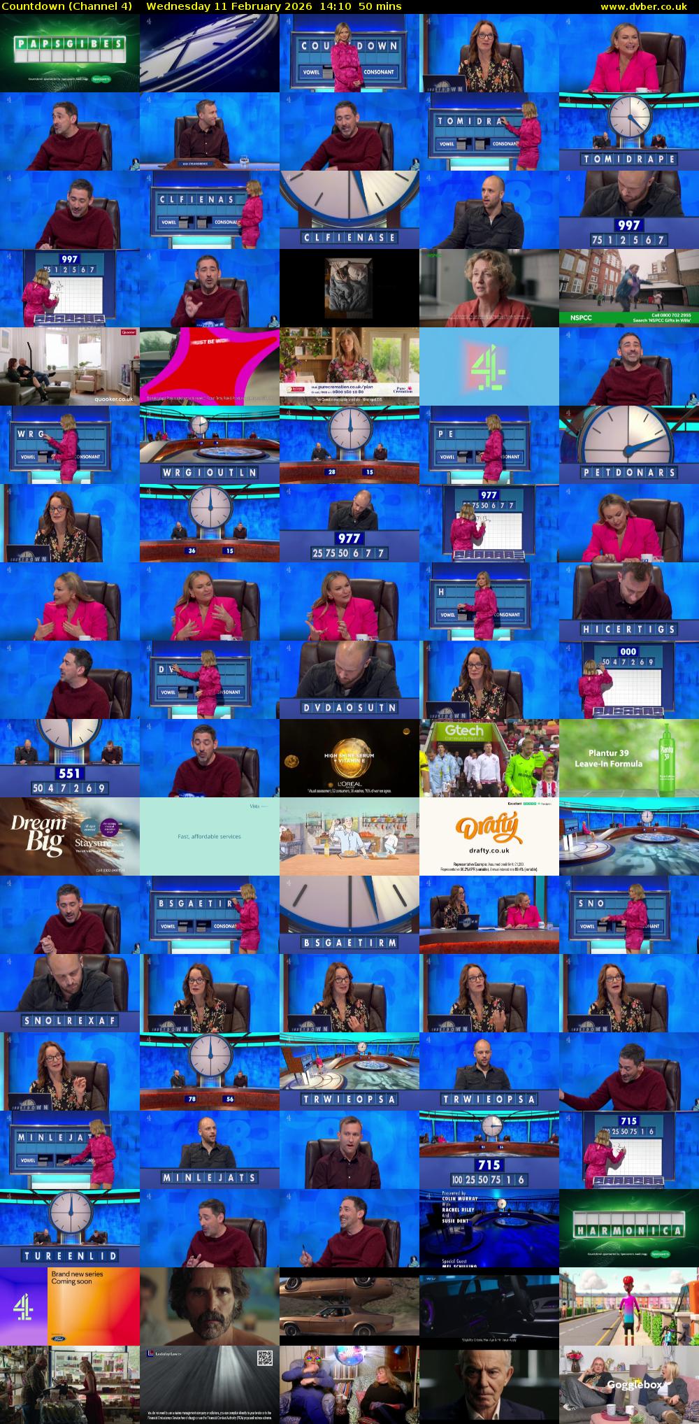 Countdown (Channel 4) Wednesday 11 February 2026 14:10 - 15:00