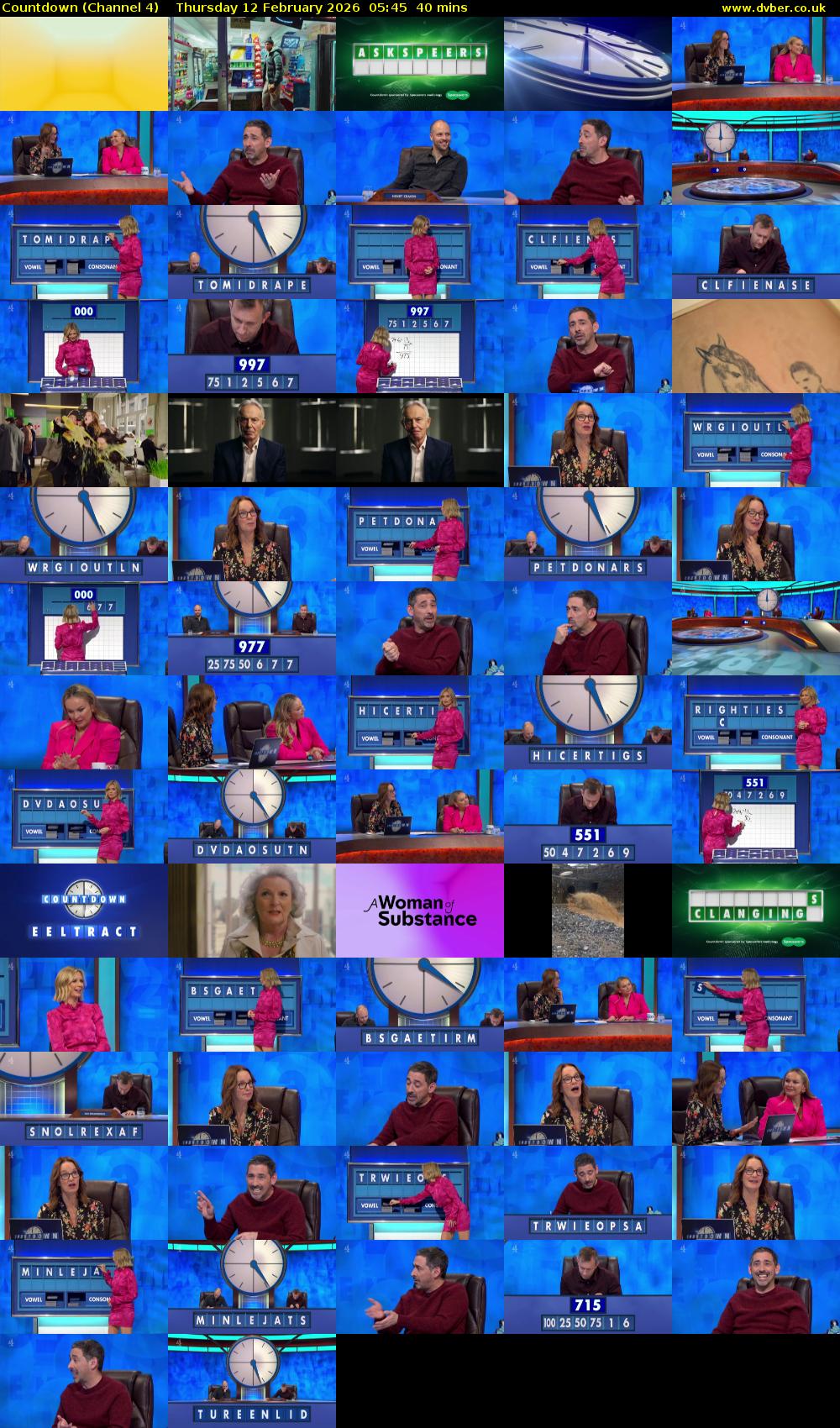 Countdown (Channel 4) Thursday 12 February 2026 05:45 - 06:25