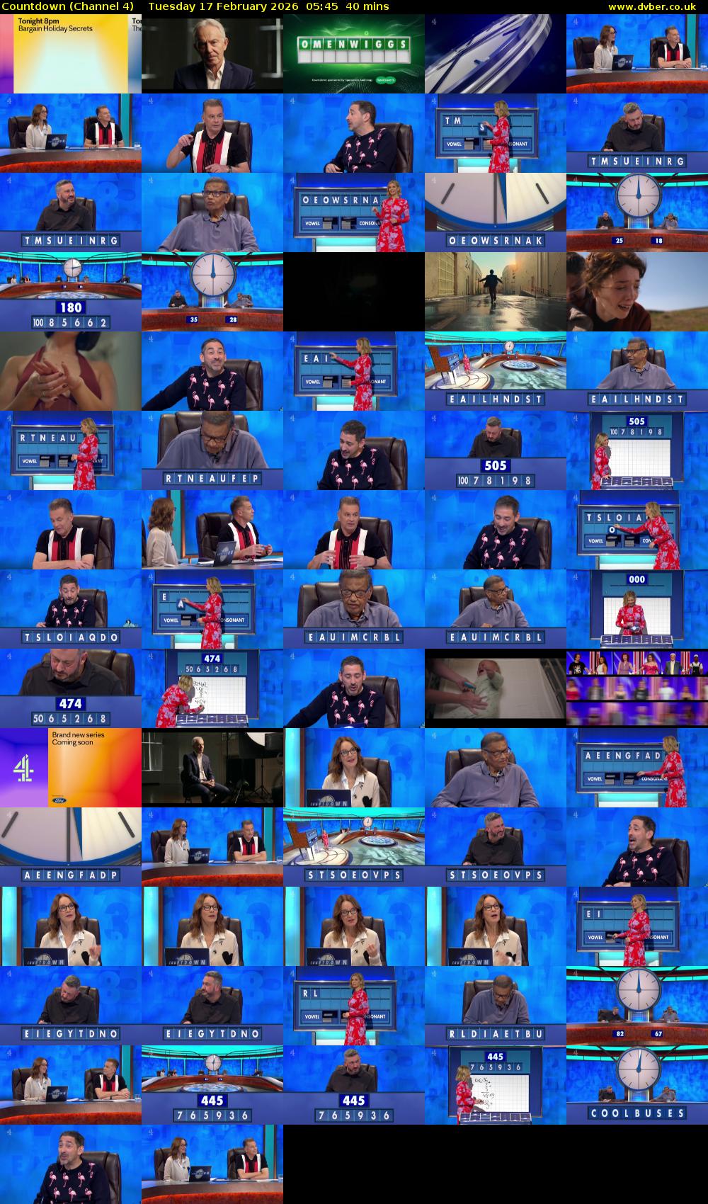 Countdown (Channel 4) Tuesday 17 February 2026 05:45 - 06:25