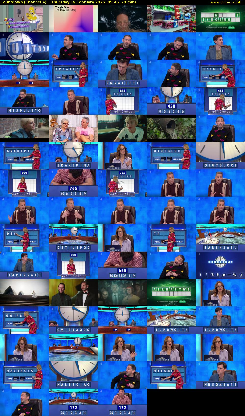 Countdown (Channel 4) Thursday 19 February 2026 05:45 - 06:25