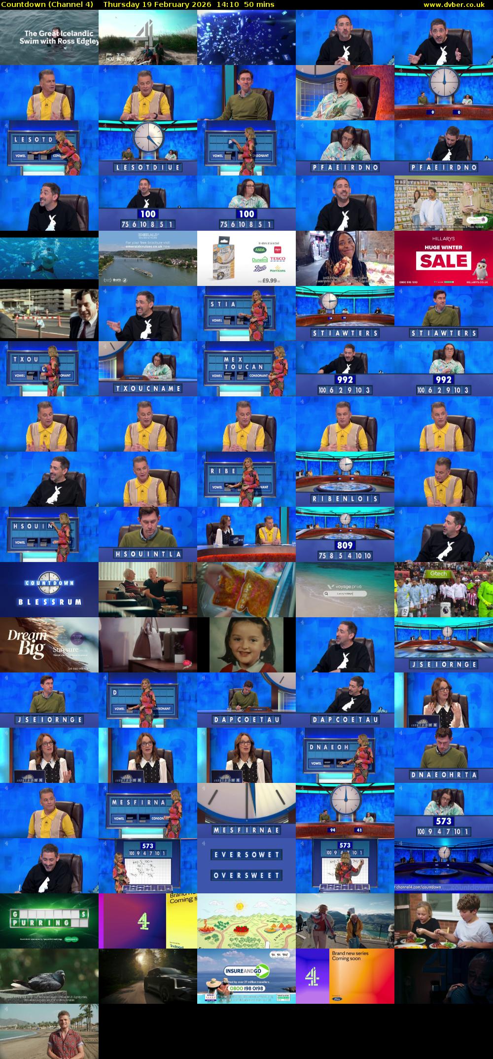 Countdown (Channel 4) Thursday 19 February 2026 14:10 - 15:00