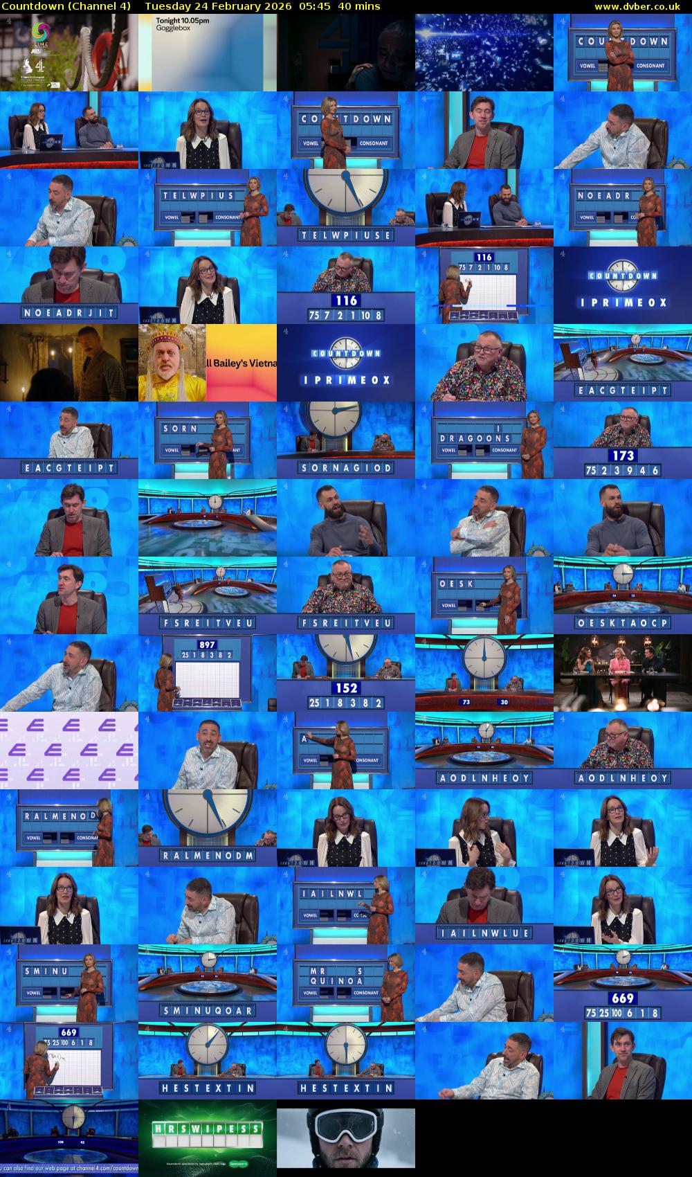 Countdown (Channel 4) Tuesday 24 February 2026 05:45 - 06:25