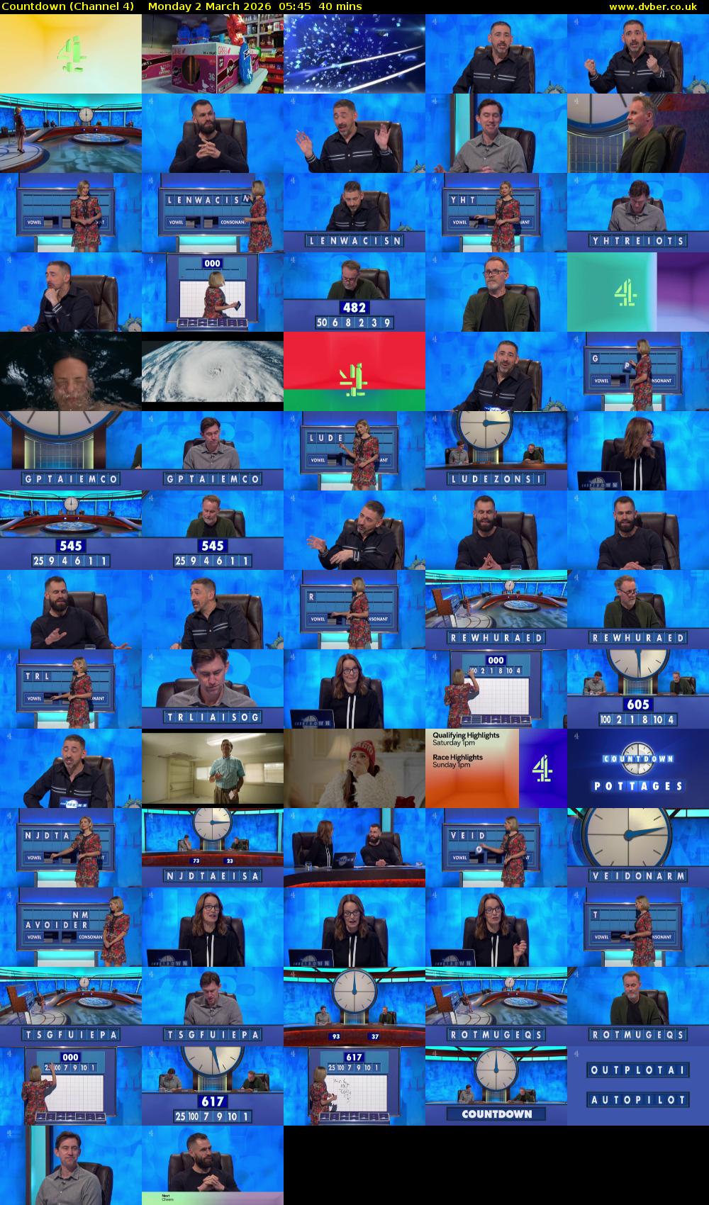 Countdown (Channel 4) Monday 2 March 2026 05:45 - 06:25