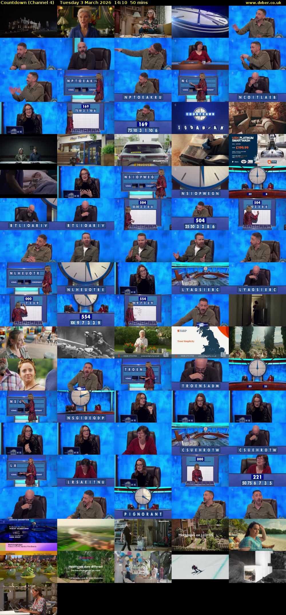 Countdown (Channel 4) Tuesday 3 March 2026 14:10 - 15:00