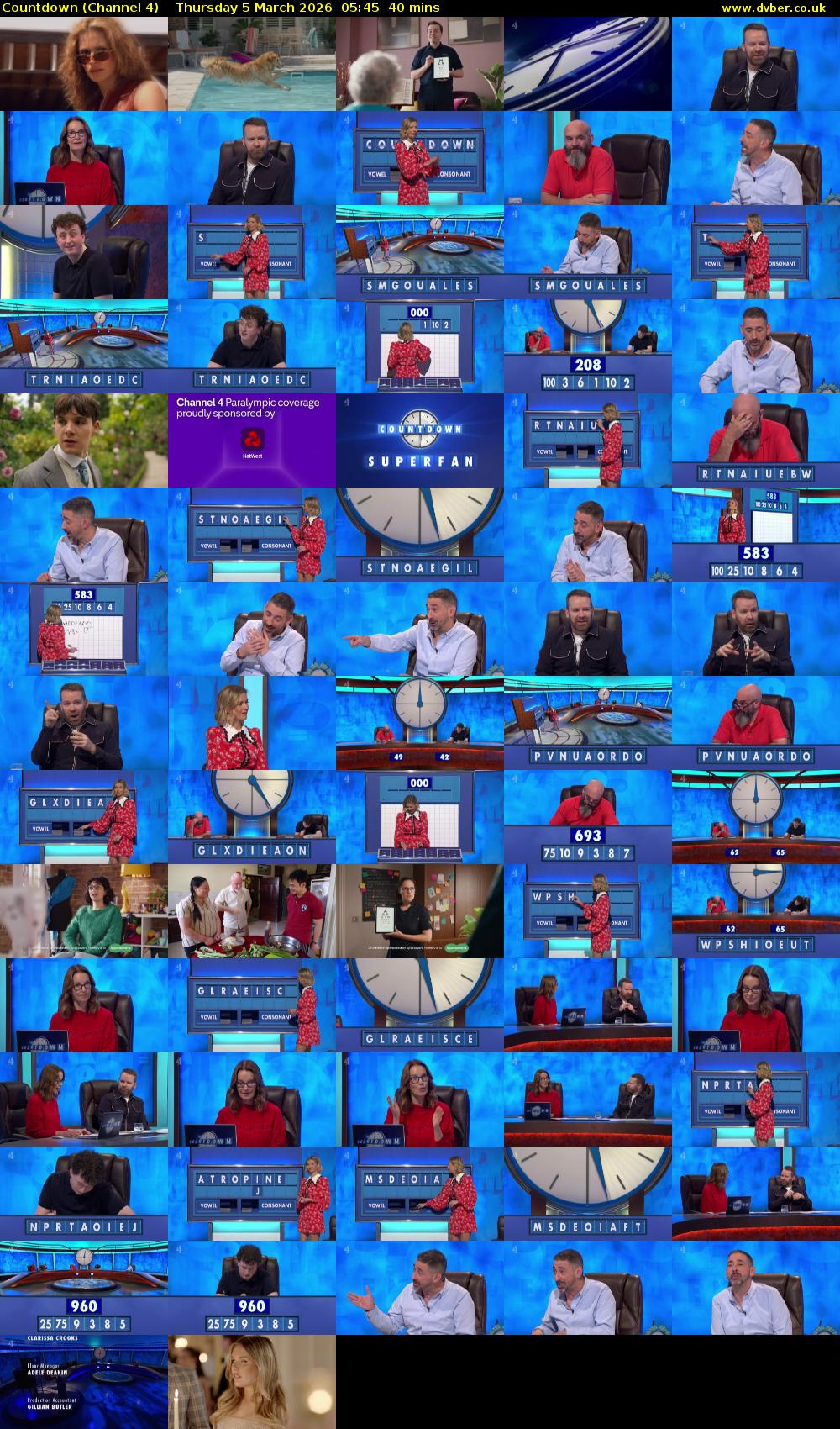 Countdown (Channel 4) Thursday 5 March 2026 05:45 - 06:25