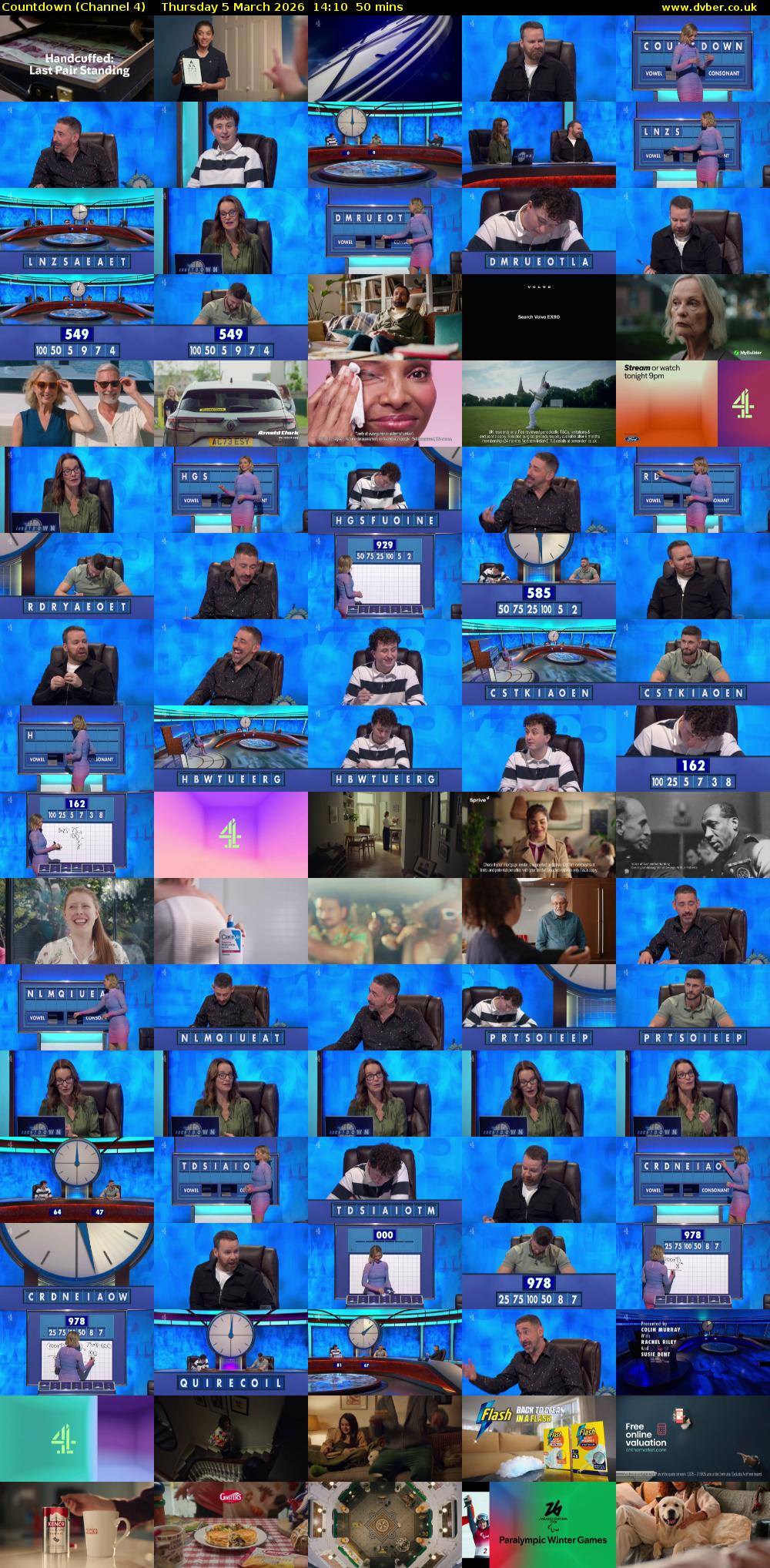 Countdown (Channel 4) Thursday 5 March 2026 14:10 - 15:00