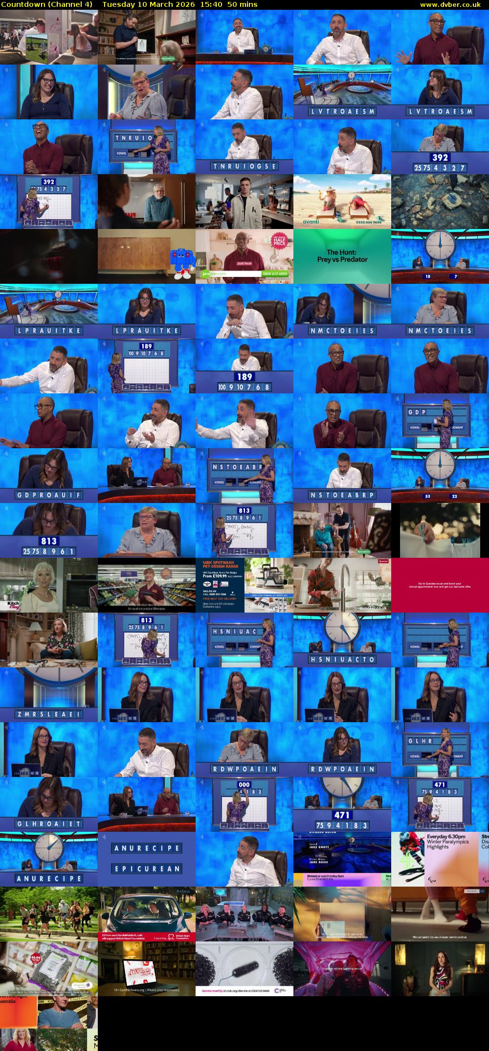 Countdown (Channel 4) Tuesday 10 March 2026 15:40 - 16:30