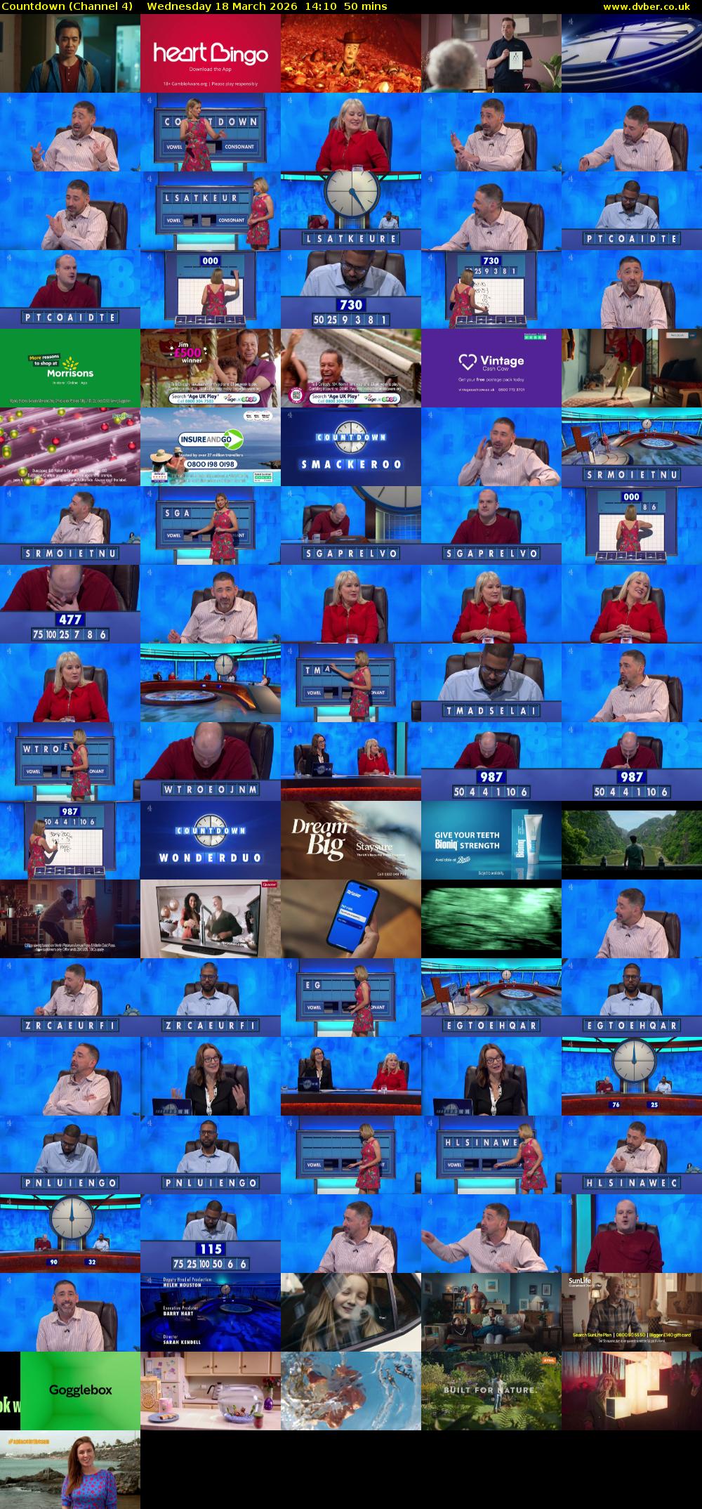 Countdown (Channel 4) Wednesday 18 March 2026 14:10 - 15:00