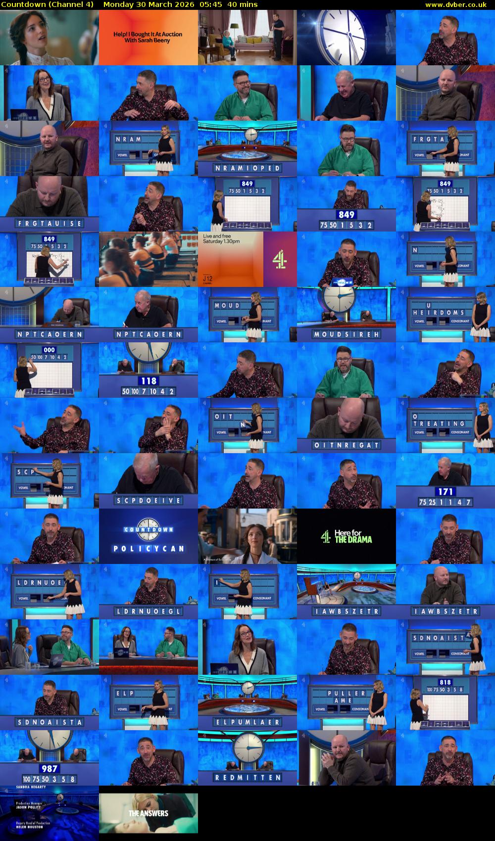 Countdown (Channel 4) Monday 30 March 2026 05:45 - 06:25