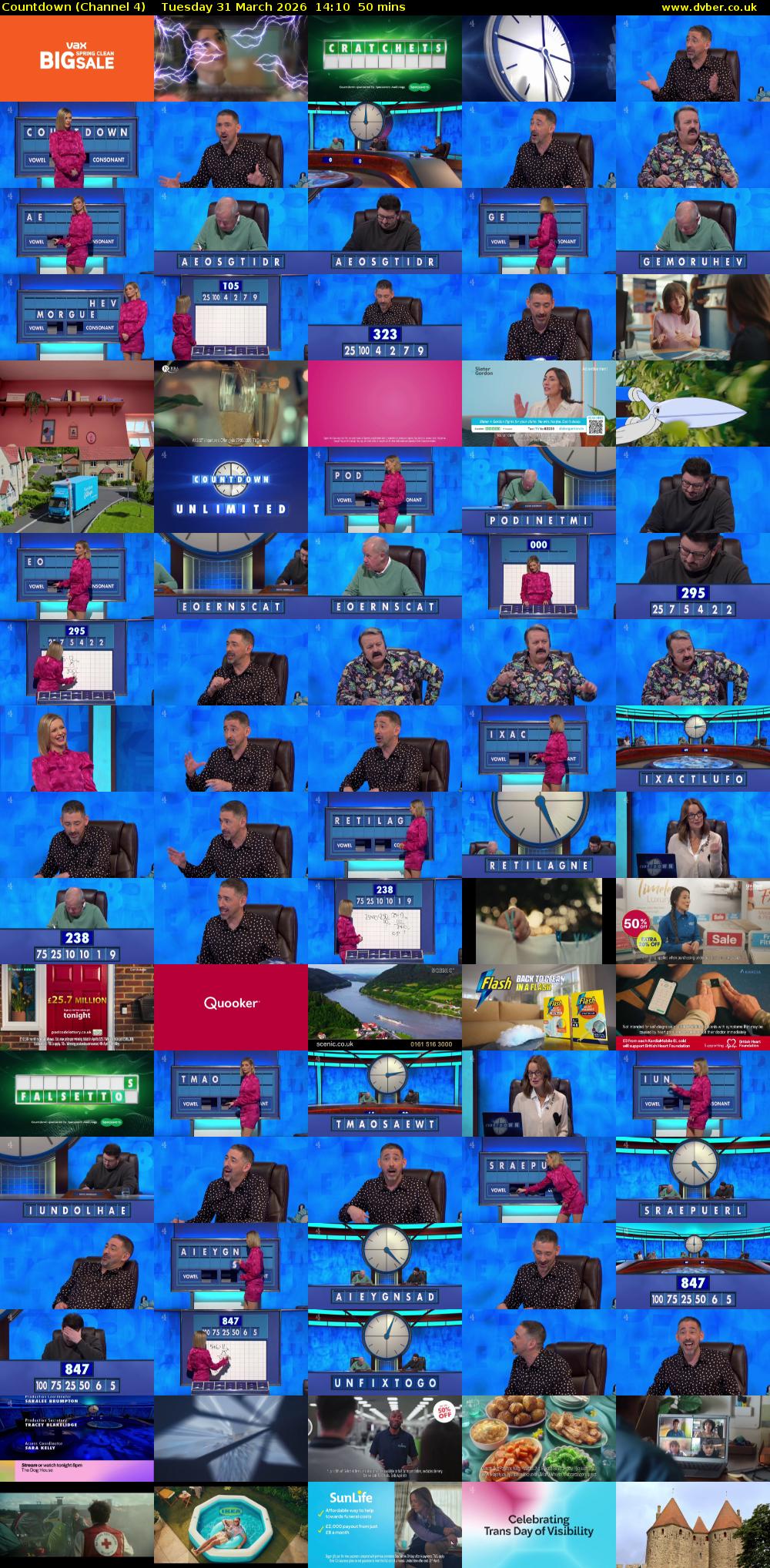 Countdown (Channel 4) Tuesday 31 March 2026 14:10 - 15:00