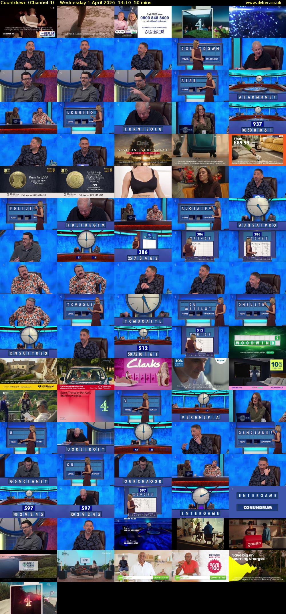 Countdown (Channel 4) Wednesday 1 April 2026 14:10 - 15:00