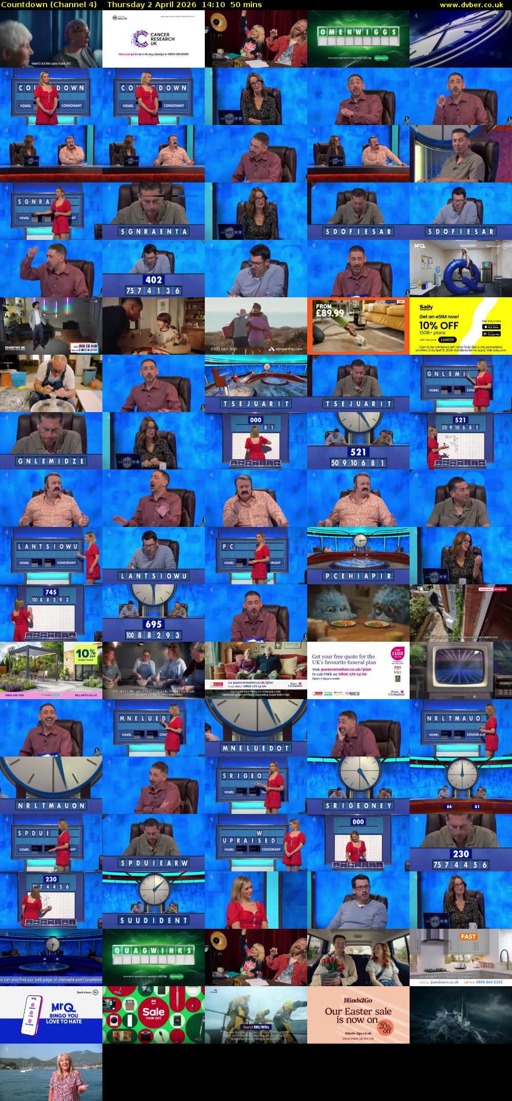 Countdown (Channel 4) Thursday 2 April 2026 14:10 - 15:00