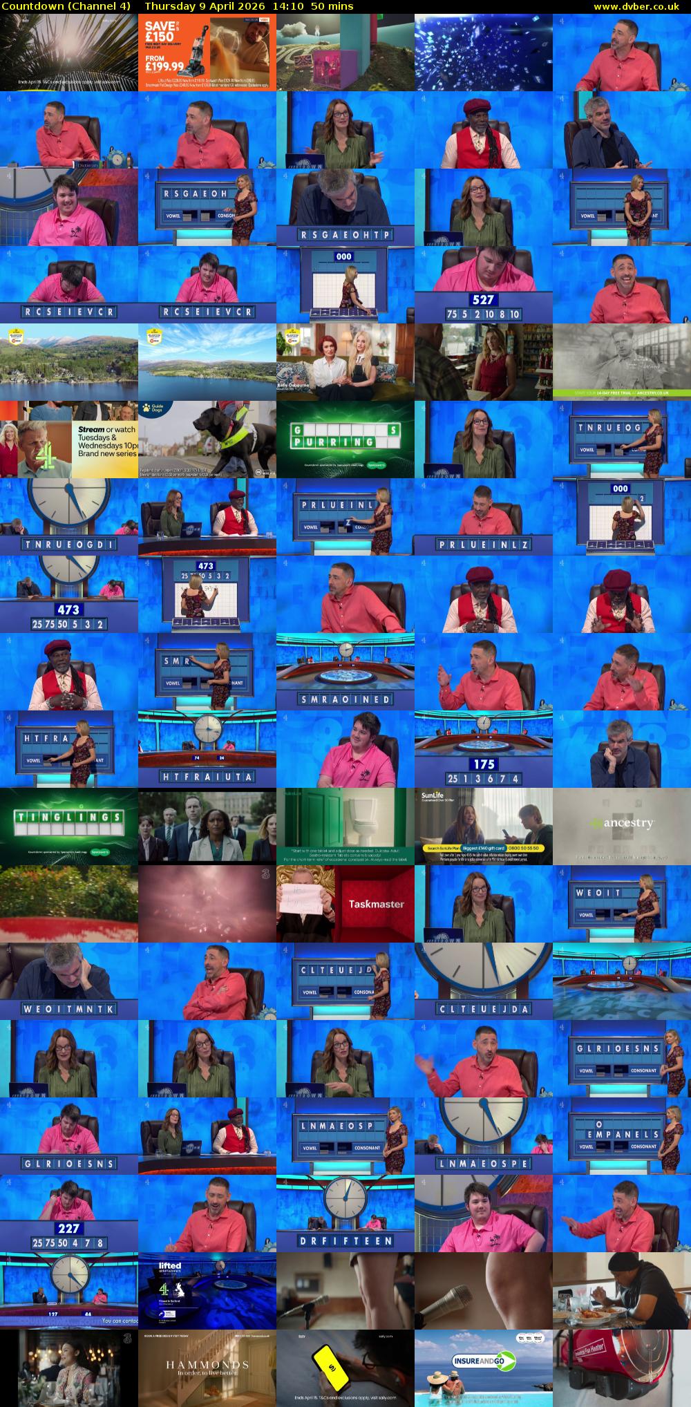 Countdown (Channel 4) Thursday 9 April 2026 14:10 - 15:00