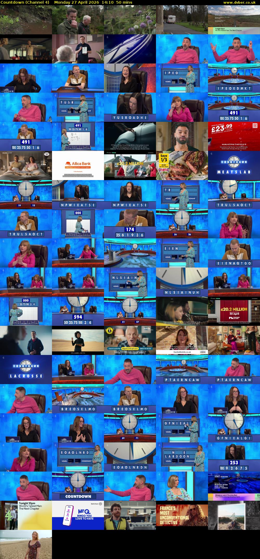 Countdown (Channel 4) Monday 27 April 2026 14:10 - 15:00