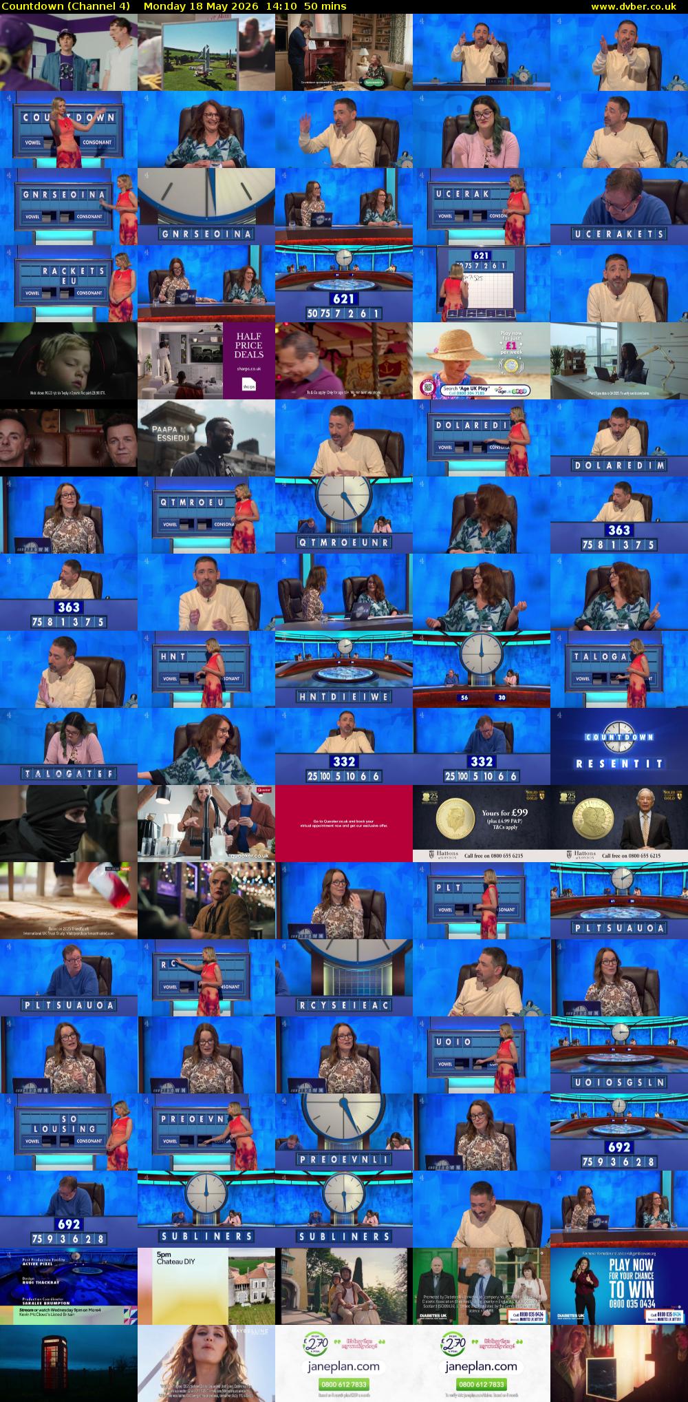 Countdown (Channel 4) Monday 18 May 2026 14:10 - 15:00
