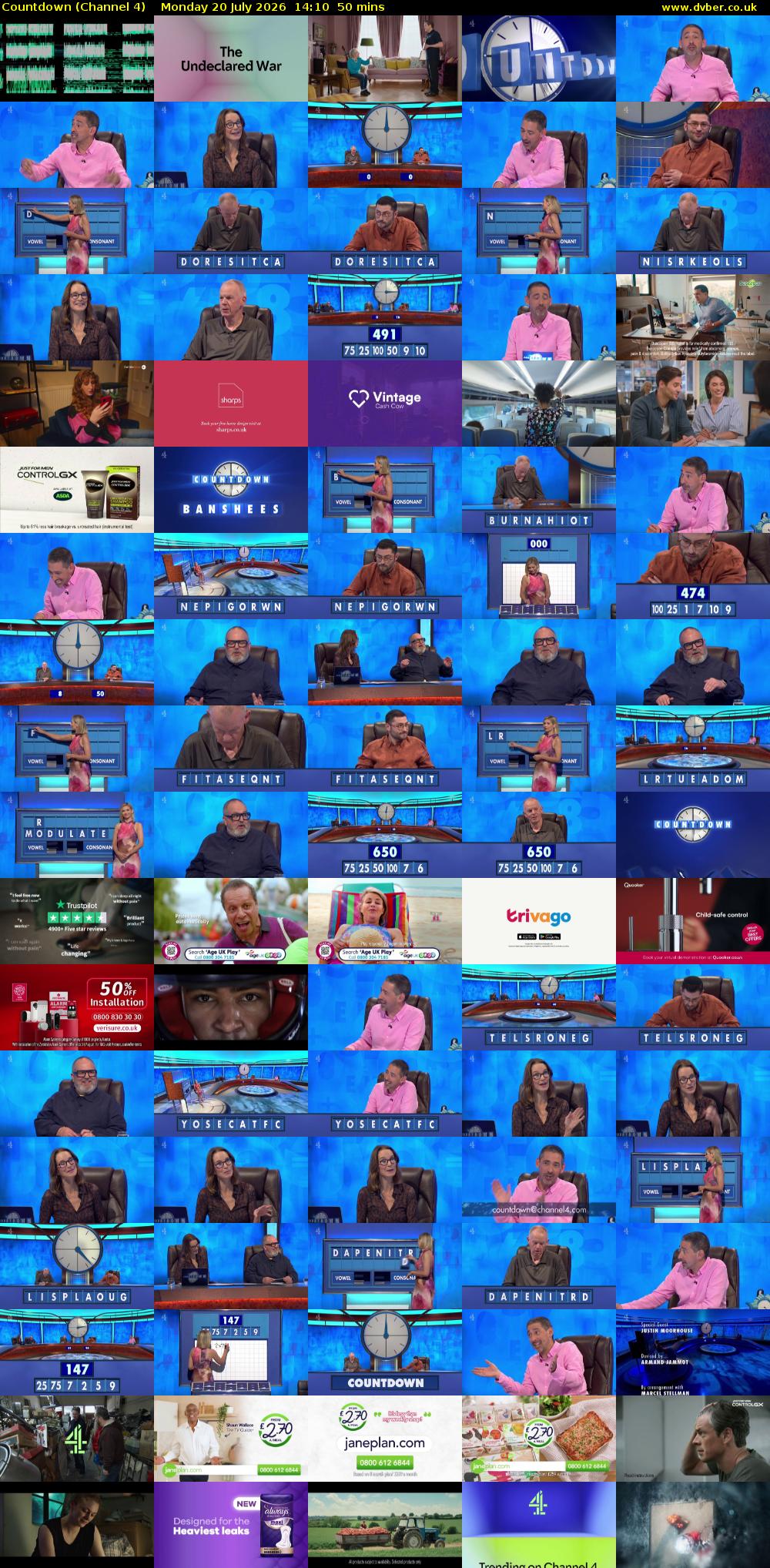 Countdown (Channel 4) Monday 20 July 2026 14:10 - 15:00
