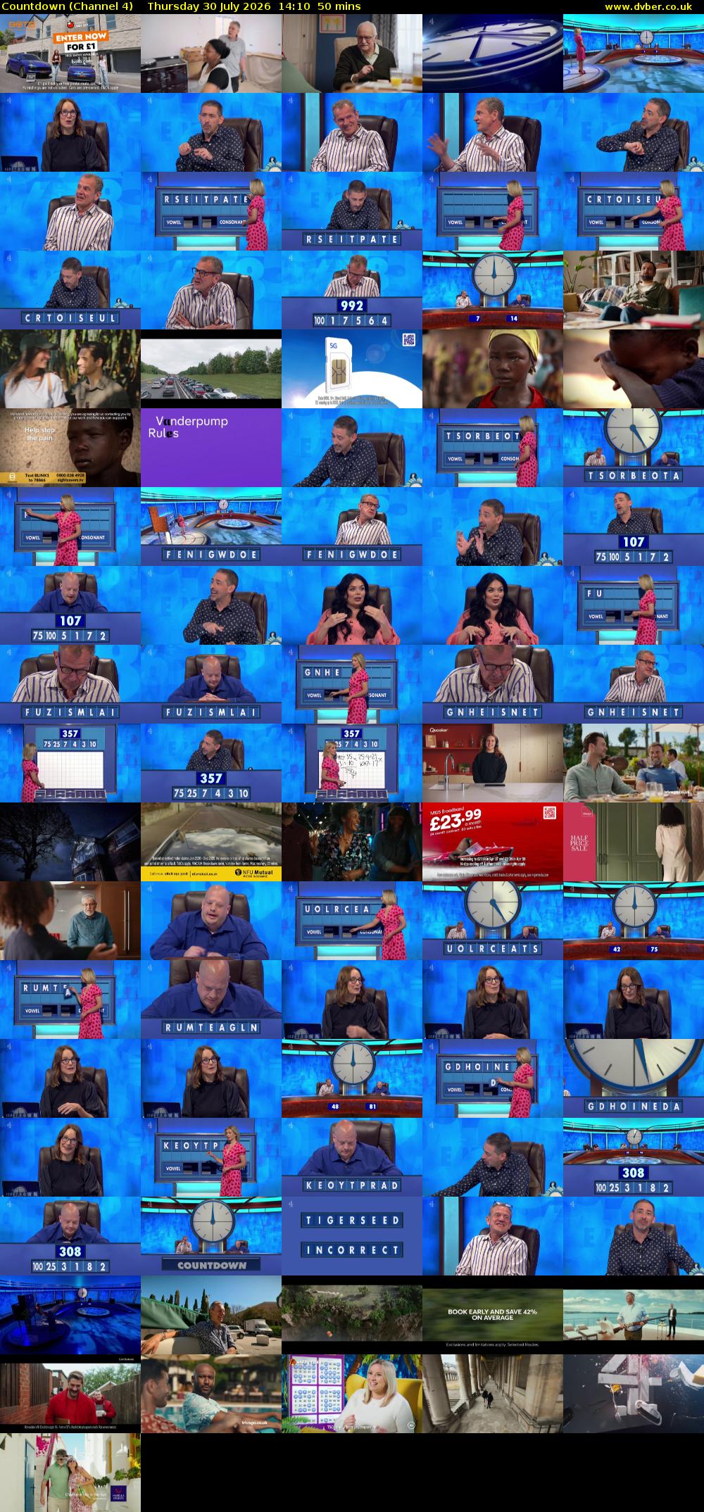 Countdown (Channel 4) Thursday 30 July 2026 14:10 - 15:00