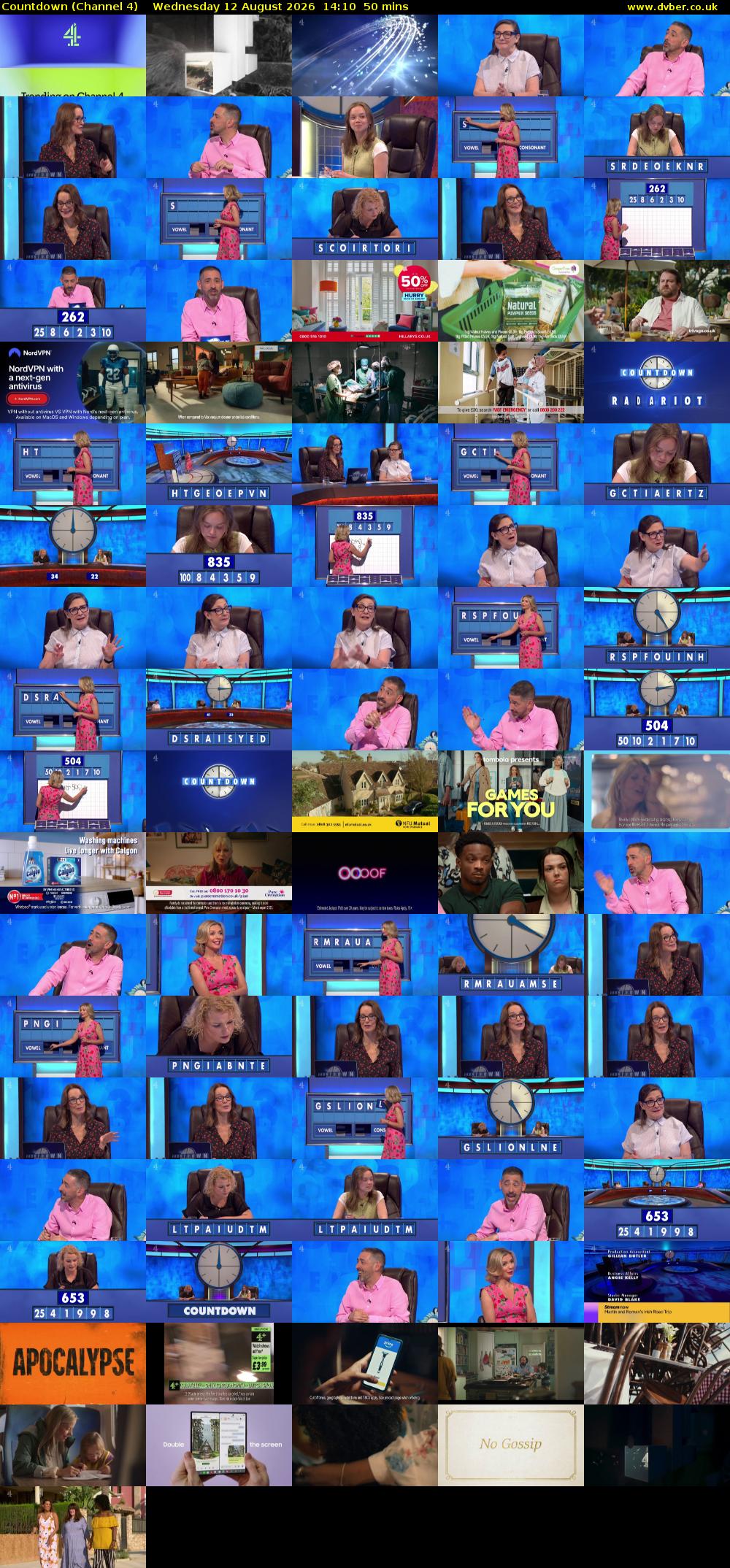 Countdown (Channel 4) Wednesday 12 August 2026 14:10 - 15:00