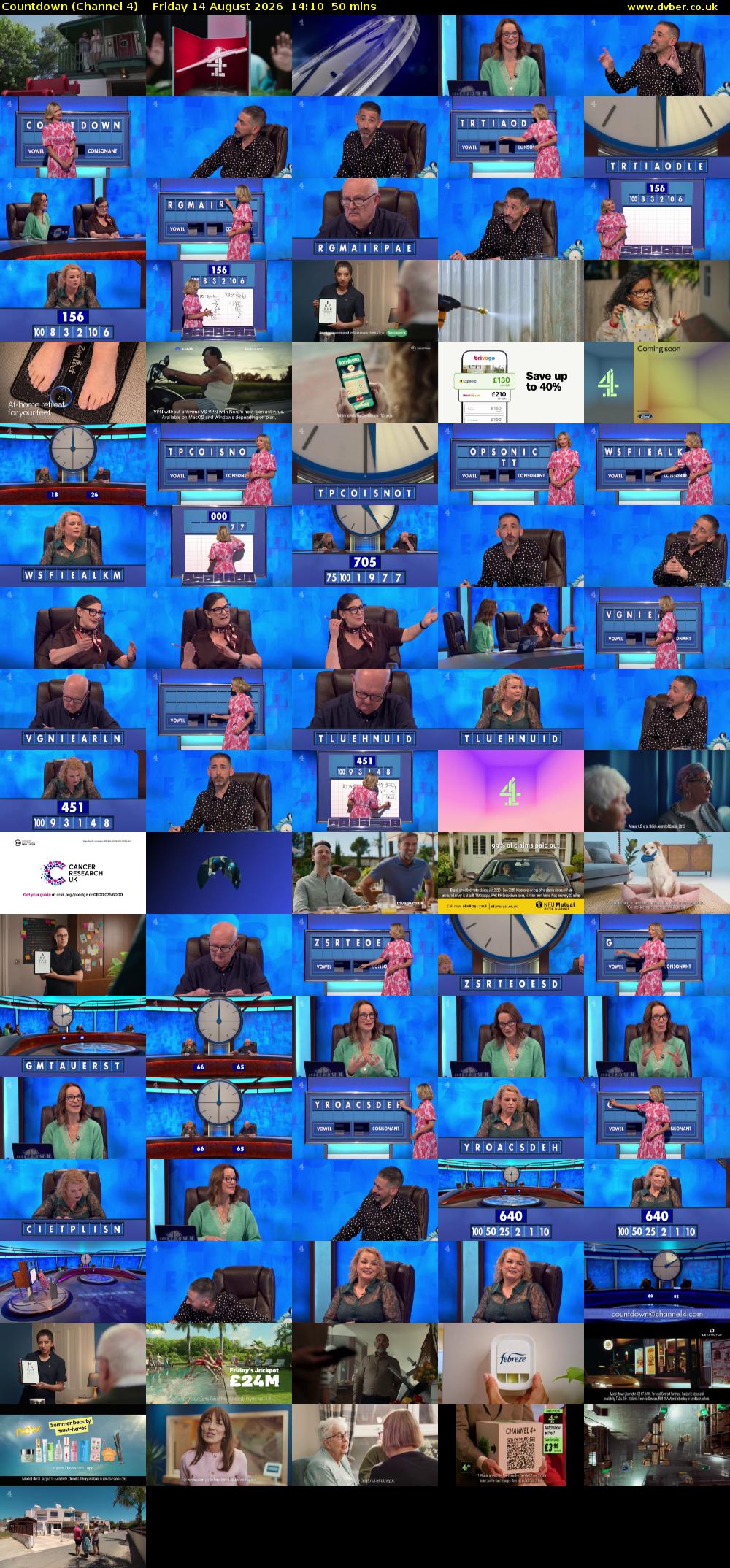 Countdown (Channel 4) Friday 14 August 2026 14:10 - 15:00