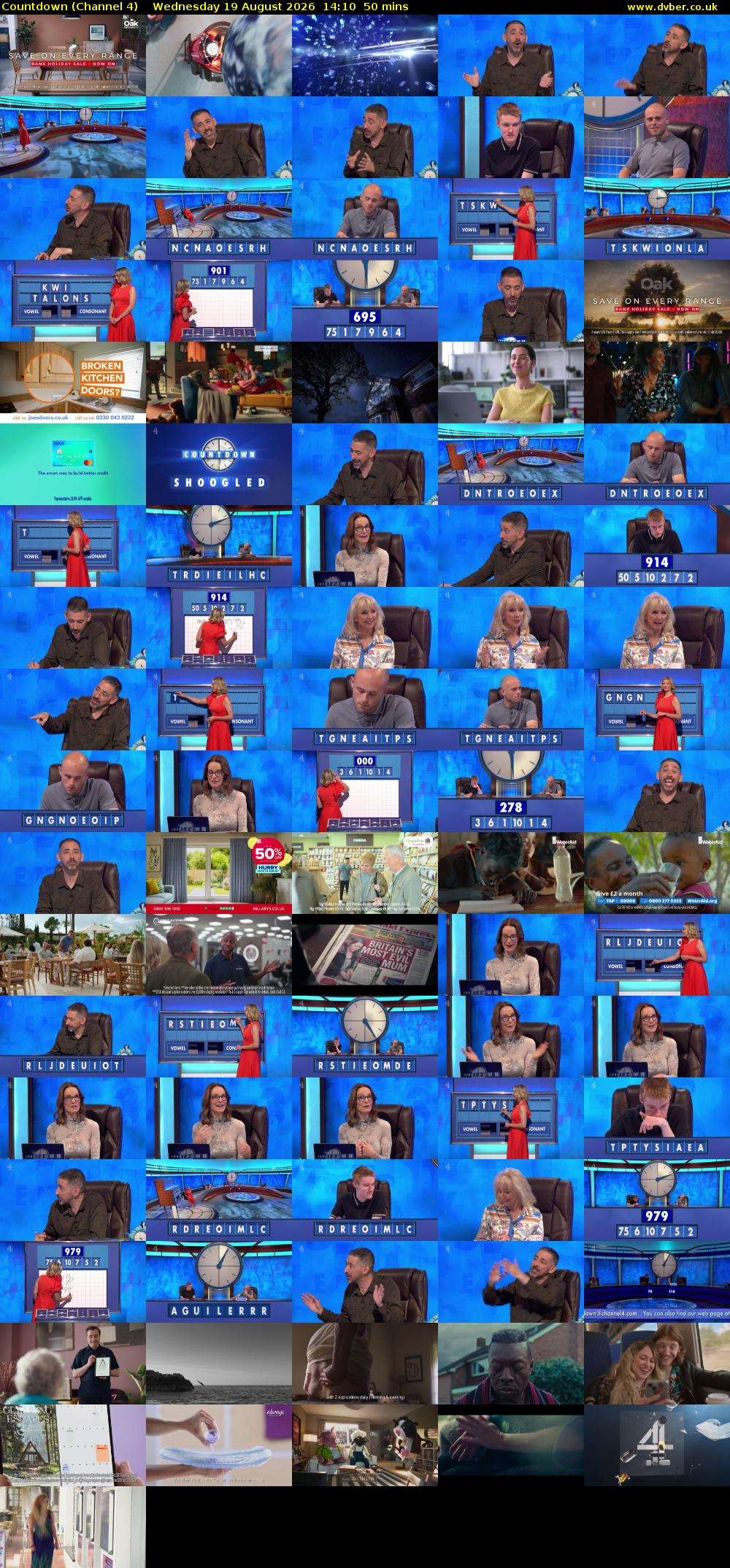 Countdown (Channel 4) Wednesday 19 August 2026 14:10 - 15:00